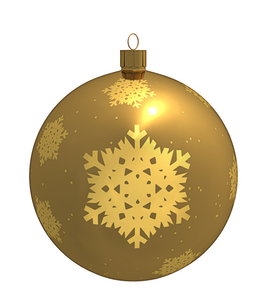 金色圣诞球元素与雪花3d渲染图片下载