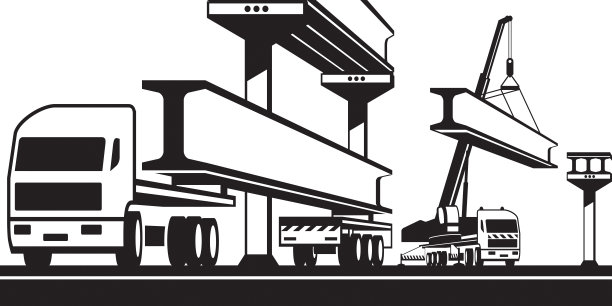 重型卡车将混凝土梁运送到施工现场图片下载