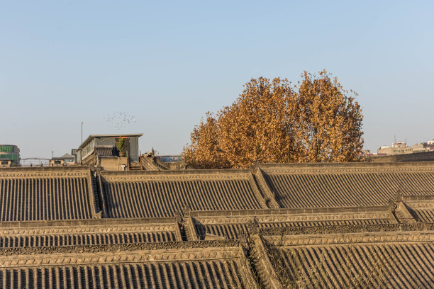 中国古都西安的城墙上有一座令人惊叹的寺庙图片下载