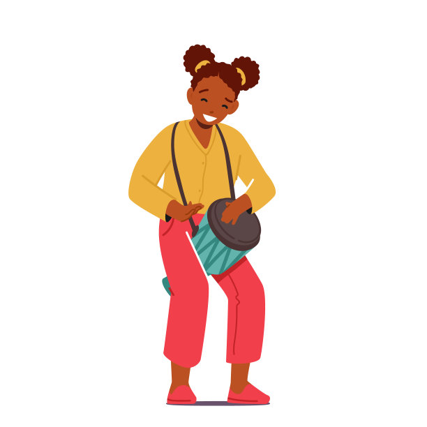 非洲小女孩在打鼓，打击乐。才华横溢的艺术家表演流行作品，享受乐趣图片下载