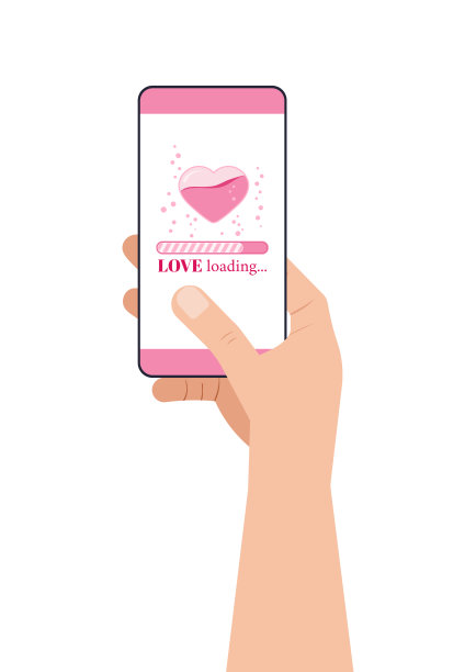 智能手机屏幕上的爱心倒计时加载栏和嘶嘶气泡。图片下载