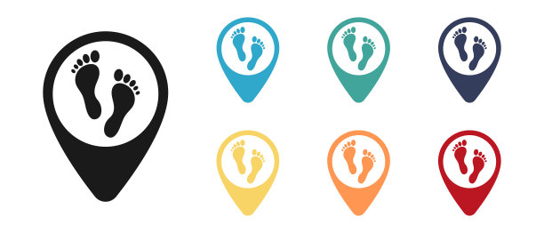 脚的平面设计的网页图标集。位置矢量图标。网站设计开发，应用程序开发。插图图片下载