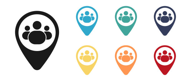 人，群概念矢量图标集，地图上的标签。多色图标集。插图图片下载
