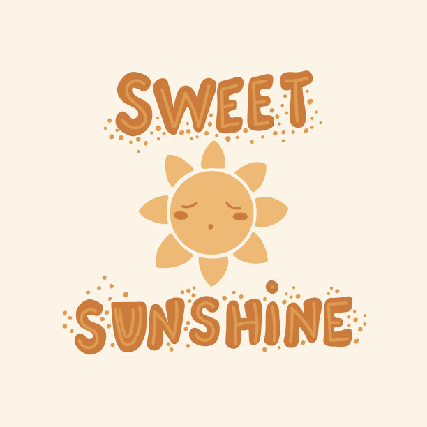 在米色背景上手绘阳光和短语甜蜜的阳光字母，剪贴簿。可以印在衣服上了。婴儿紧身衣，连体裤，t恤。宝宝性别派对展示概念。矢量插图。图片下载