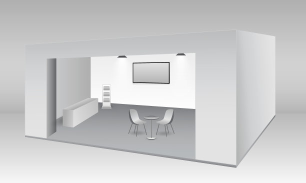 一套逼真的贸易展台或空白展台或企业商业展位。每股收益向量图片下载