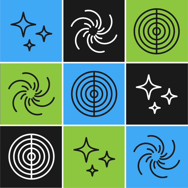 设置直线流星，地球结构和黑洞图标。向量图片下载