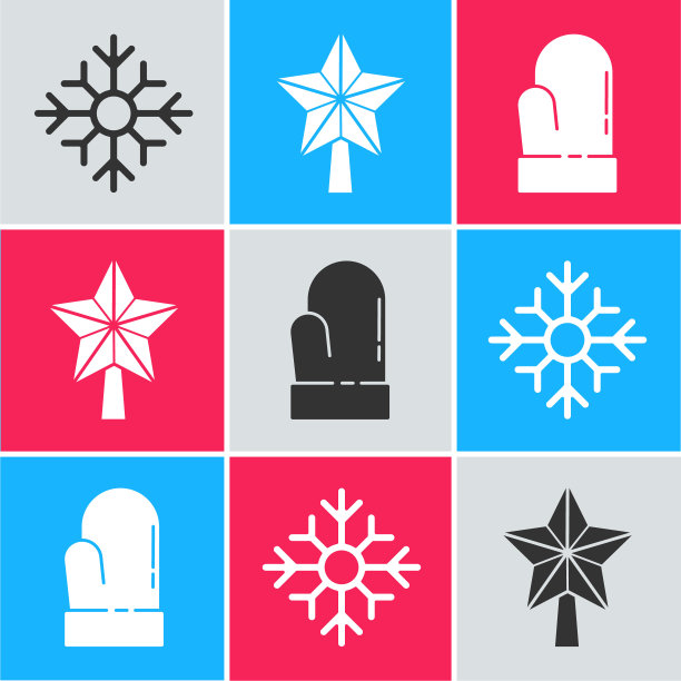 设置雪花，圣诞星和圣诞手套图标。向量图片下载