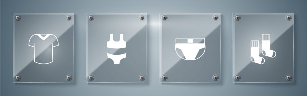 袜子，男士内裤，泳装和t恤。方形玻璃面板。向量图片下载