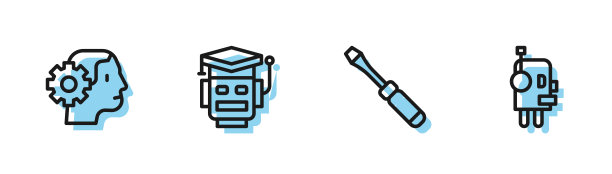 设置行螺丝刀、人形机器人、机器人和图标。向量图片下载