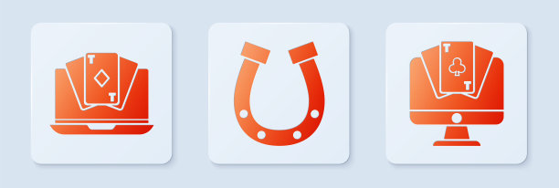 设置马蹄，在线扑克桌游戏和在线扑克桌游戏。白色正方形按钮。向量图片下载