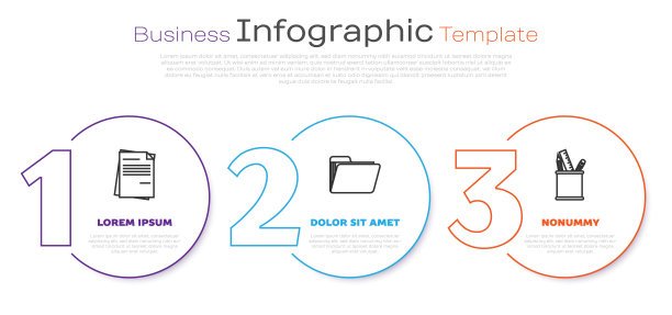 设置行文件，文件夹和文具盒文具。业务信息模板。向量图片下载
