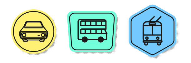 设有专线车、双层巴士和无轨电车。颜色的形状。向量图片下载