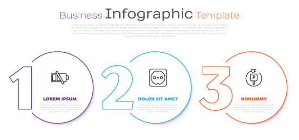 设置线路低电量，插座和充电停车电动汽车。业务信息模板。向量图片下载