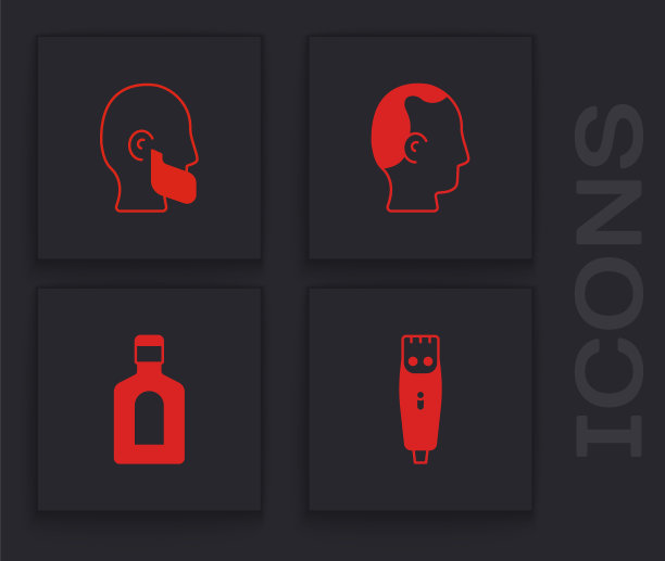 设置理发器，胡子和胡须，秃头和洗发水图标。向量图片下载