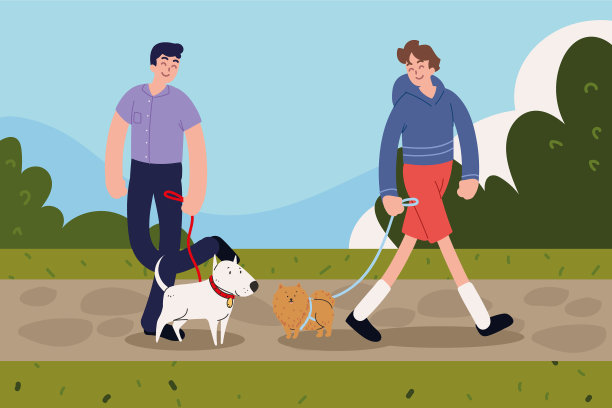 带着宠物散步的男人图片下载