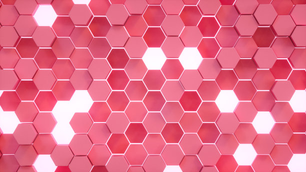 三维抽象六边形，蜂窝图案背景与霓虹灯图片下载