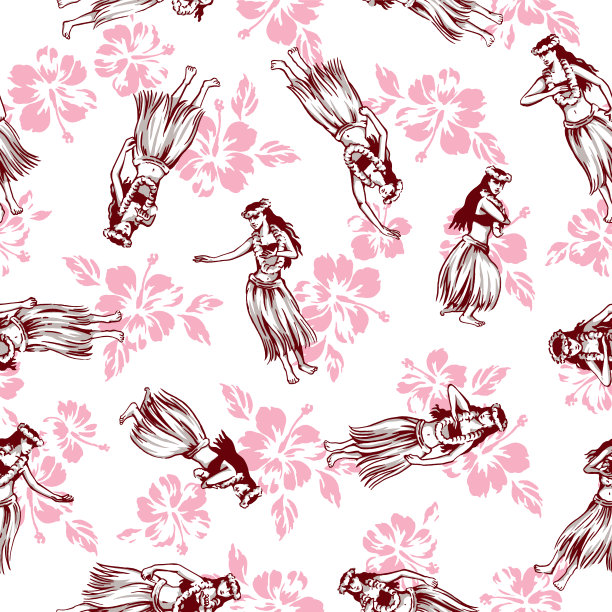 跳草裙舞的女性无缝图案图片下载