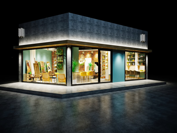 餐厅咖啡厅室内的3d渲染图片下载