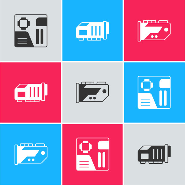 设置主板数字芯片、视频显卡和图标。向量图片下载