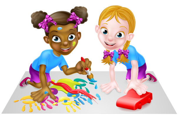 玩汽车和画画的小女孩图片下载