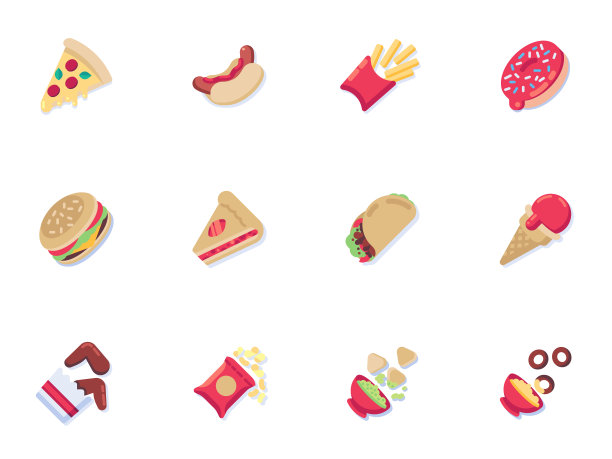 快餐菜单收集，垃圾食品平面图标设置图片下载
