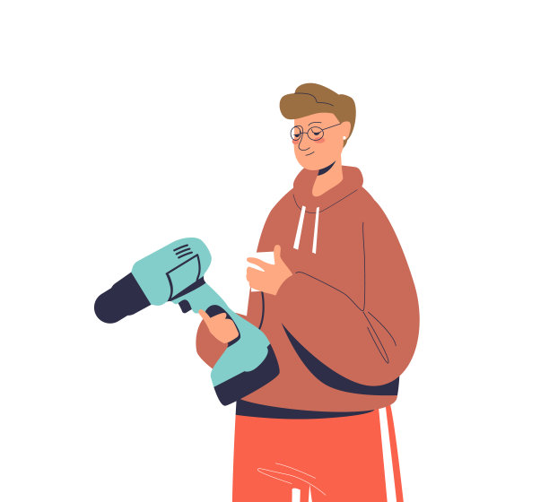 五金店买钻头的人。男性在工具店购物。年轻人拿着设备图片下载