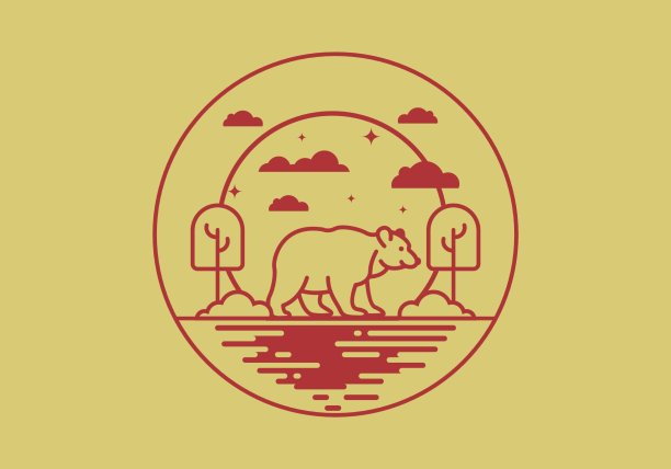 野生熊的线条艺术插图图片下载