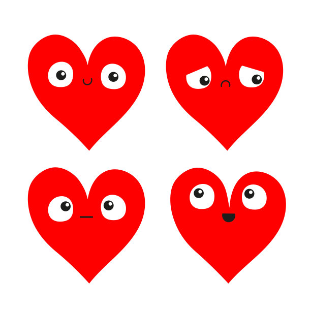 情人节快乐。红心表情符号图标集。可爱的脸。可爱的卡通有趣的婴儿角色。爱标志符号。心里头。贺卡。平面设计。白色背景。图片下载