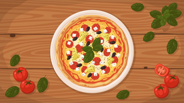 美味的希腊式披萨放在盘子里。图片下载