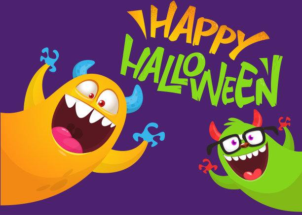Сartoon怪物角色。万圣节派对的快乐可怕的微笑外星人的插图。包装，海报或问候邀请设计图片下载