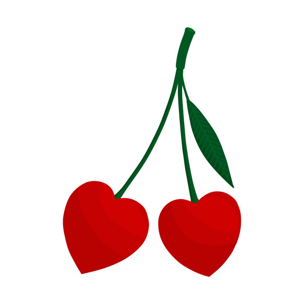 画有心形浆果的樱桃。图片下载