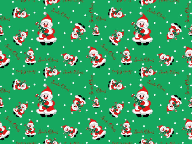 绿色背景上的像素圣诞卡通图片下载