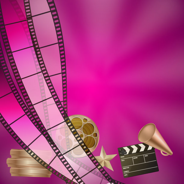 电影粉色背景与拍板，滚动，明星和filmstrip。矢量图图片下载