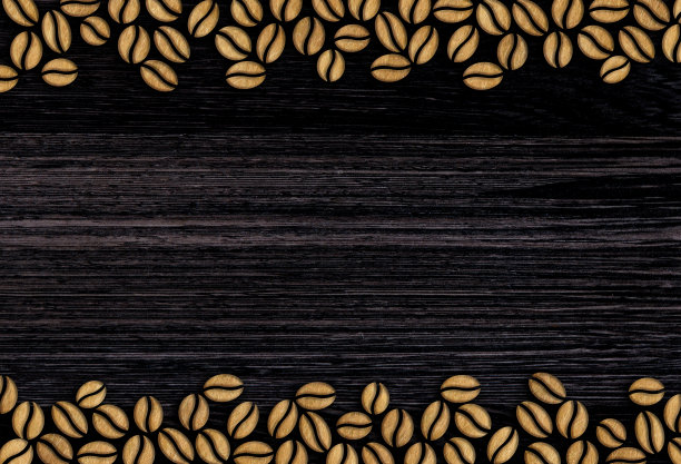 许多烘焙咖啡豆装饰在木制背景插图图片下载