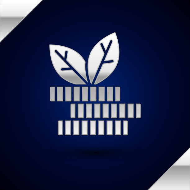 银元植物图标孤立在深蓝色上图片下载