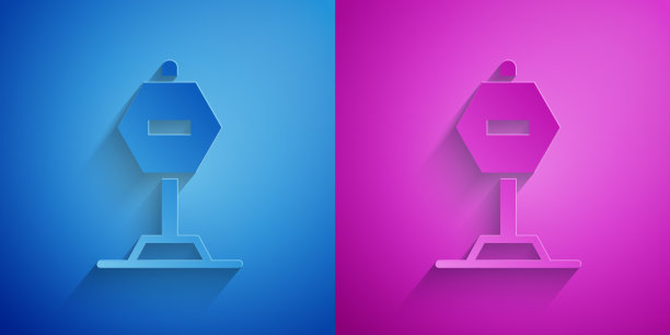 剪纸停止标志图标孤立在蓝色和图片下载