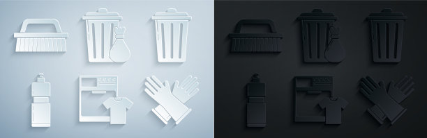 设置洗衣机和t恤垃圾桶和塑料瓶图片下载