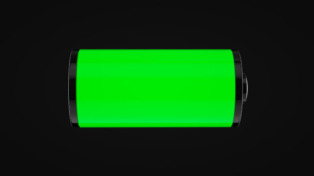 黑色背景上的充电图标，电池已满。3 d渲染。图片下载