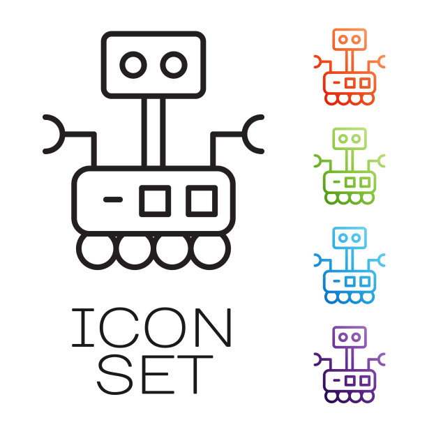 黑线机器人图标孤立在白色背景上图片下载