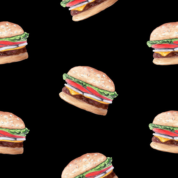 水彩棕色汉堡无缝模式上的黑色背景图片下载