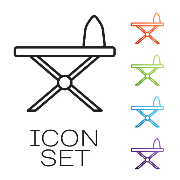 黑线电熨斗和烫衣板图标图片下载