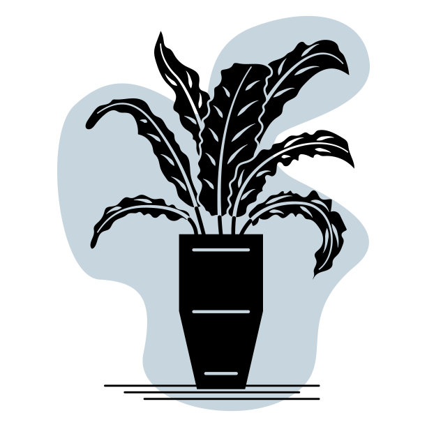 盆栽室内植物。高垂直密叶。一种用于家庭，办公室，温室的花盆植物。矢量图标，字形，抽象灰色背景，孤立图片下载