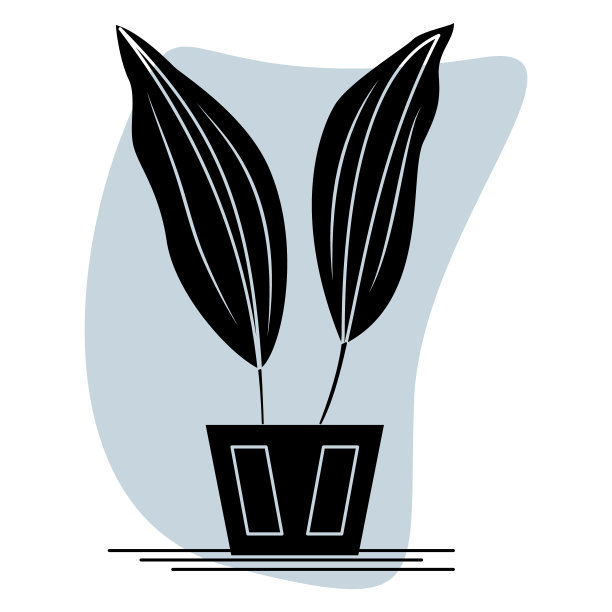 盆栽室内植物。茎上有两片大叶子。一种用于家庭，办公室，温室的花盆植物。矢量图标，字形，抽象灰色背景，孤立图片下载