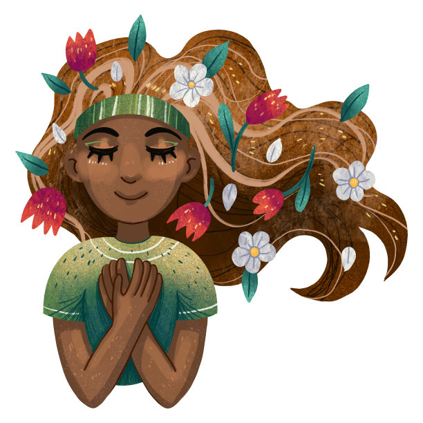 3月8日春天，一个深色皮肤的女孩带着黑色头发的花朵图片下载