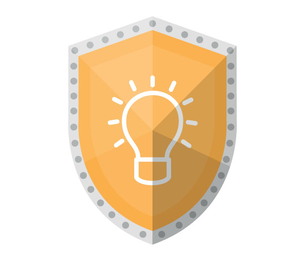 想法保护。盾牌标志中的灯泡。可编辑的矢量图。图片下载
