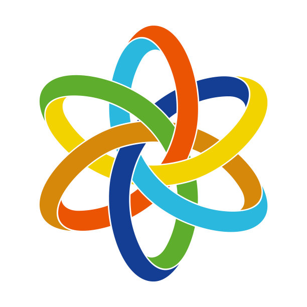 原子结构模型符号，由交织的彩色莫比乌斯带组成。核能的技术概念。图片下载