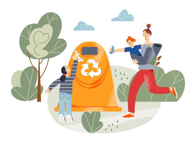 一家人把垃圾扔进垃圾桶，妈妈带着宝宝跑向垃圾箱图片下载