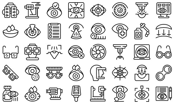 激光视力矫正图标设置轮廓向量。屈光手术图片下载