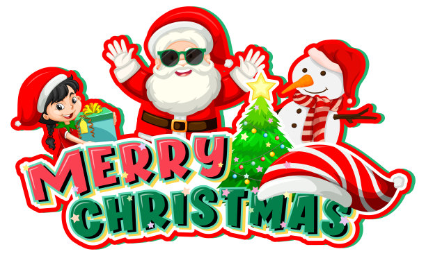 圣诞快乐横幅上有圣诞老人和雪人图片下载