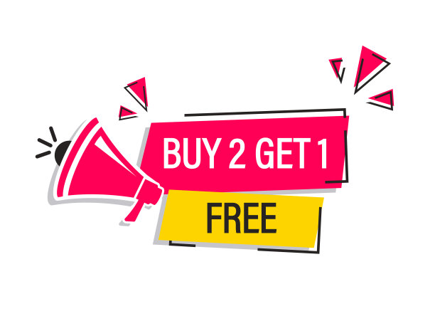 横幅与扩音器，商业概念与文字买2得1免费。销售标签。向量股票插图图片下载